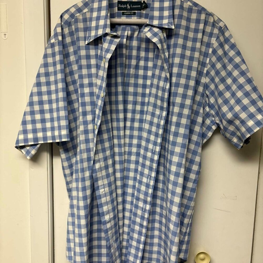 Vintage Men's Ralph Lauren Classic Fit Short Sleeve Button Down Plaid Top XL